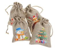 Alasum 24pcs Christmas Drawstring Linen Gift Bags for Chocolates and Candies, Portable Double Drawstring Pouches for Party Favors and Carrying to Neighbor's House