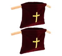 Alasum 2pcs Church Tithe Offering Bag with Wooden Handle and Cross Embroidery, Velvet Donation Pouch 17x10 Inches, Elegant Cloth Material for Religious Events and Church Gatherings