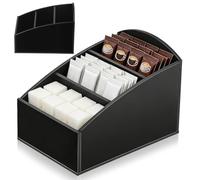 Alasum 2Pcs Coffee Station Organizer Condiment Bag Box Counter Tea Bag Holder Acrylic Round Separate Lattice Design Smooth Edges Elegant Black Desktop Use for Restaurants