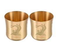 Alasum 2pcs Copper Chalice Tea Cups with Golden Dragon Carving, Comfortable and Stable Vintage Style for Asian Altar Decor and Ritual Offering