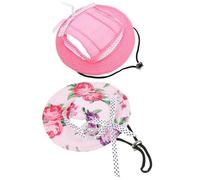 Alasum 2pcs Dog Visor Hats for Small Pets, Pink Princess Bucket Hat and Striped Sun Visor Cap, Lightweight Summer Accessory for Cats and Dogs Outdoor Protection