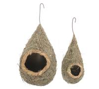 Alasum 2pcs Hand-woven Straw Bird Nests Hanging Artificial Birdhouse Set, Large and Small Grass Roosting Nest for Backyard Sparrows, Finches, Chickadees, Outdoor Use