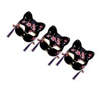 Alasum 2pcs Japanese Style Hand Painted Black Plastic Half Fox Masks for Cosplay and Party, Featuring Comfortable Fit and Artistic Precision with Traditional Design