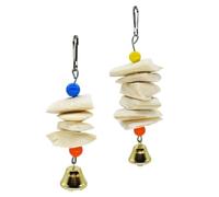 Alasum 2pcs Parrot Cuttlebone Supplement Wooden Beads for Budgie Cockatiel Cockatoo Teeth Grinding and Chewing, Colorful Hanging Bird Plaything for Cage Random Color