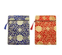 Alasum 2pcs Retro Ethnic Style Brocade Book Bag for Storing Buddhist Scriptures and Books, Double Layers Pouch with Embroidery, Suitable for Traveling and Outdoors