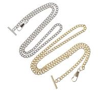 Alasum 2pcs Retro Silver Iron Pocket Watch Chain with T-bar for Men and Women Sturdy Metal Chain with Good Toughness and Visible Texture or Watch Accessory