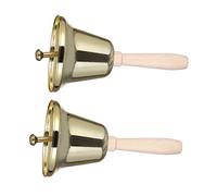 Alasum 2pcs Wooden Handle Hand Bells Metal Xmas Props Educational Equipment Classroom Percussion Musical Instruments for Holiday Party