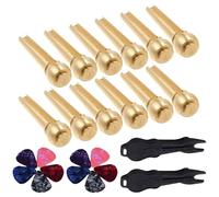 Alasum 2sets Acoustic Guitar Bridge Pins Brass String Pegs for Guitar Repair Replacement Parts String Pin Puller Tool and Picks
