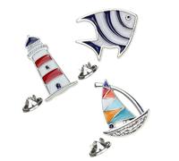 Alasum 3Pcs Breastpin Brooch Set Nautical Pin Tropical Fish Sailboat Lighthouse Alloy Navy Style Fashion Lapel Pins for Weddings Ceremonies