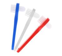 Alasum 3pcs Double-Sided Denture Toothbrush Set for Adults with Plastic T-Shaped Handles and Medium Hardness Bristles, Efficient Cleaning and Comfortable to Hold for False Teeth and Oral