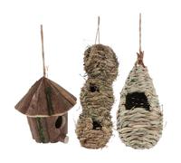 Alasum 3pcs Outdoor Hanging Bird Nest for Chickadees and Robins, Hand Woven Natural Grass and Wood Cottage with Firm Wooden Base, Breathable Design Reduces Swaying, for Garden
