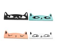 Alasum 4pcs Cute Cat Wooden Ruler Set 15cm Each, Mini Multifunctional Measuring Tools Resistant to Deformation, Students, and Office Use On-the-go Activities