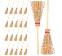 Alasum 50Pcs Miniature Dollhouse Brooms with Red String, 9.5cm Wood Witch Broomstick Model, Fairy Garden Mini Landscape Decoration Set for Tiny Playhouse Crafts and Halloween Scene Props