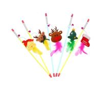 Alasum 5pcs Cat Funny Stick Toy Christmas Feather Bell Interactive Cat Teaser Wand for Indoor Random Style
