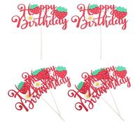 Alasum 6pcs Glitter Strawberry Cake Topper Reusable Cupcake Picks for Showers Fruit Party Decorations Sparkling Berry Birthday Decor for First Birthday Celebration