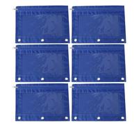Alasum 6pcs Portable Oxford Cloth Pencil Cases with Smooth Zipper, Three Ring Pencil Pouches for Office and School Stationery Storage, Blue Colour