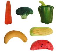 Alasum 6pcs Realistic Catnip for Cats - Simulated Vegetable Set Including Green Pepper, Carrot, Banana, Corn, Broccoli, and Watermelon - Interactive Squeaky Kitten Teasers for Indoor Play