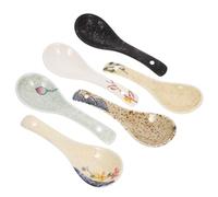 Alasum 6pcs Retro Ceramic Soup Spoons Rice Serving Spoons with Decorative Design, Easy to Store and Sturdy, for Kitchens and Canteens, for Soup and Dessert Serving