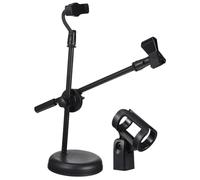 Alasum Adjustable Desktop Mic Stand Extendable Mic Stand Desk Telescopic Microphone Holder for Tabletop Use Includes Bracket and Phone Holder