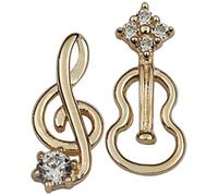 Alasum Asymmetrical Tiny Earrings for Music Lovers, Treble Clef and Violin Design in Golden Alloy, Minimalism Style Gift for Party and Holiday