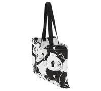 Alasum Canvas Tote Bag Featuring Magnetic Buckle Large Capacity Black with Adorable Panda Pattern, Reusable Shopping Tote Bag and Sturdy Polyester Material for Everyday