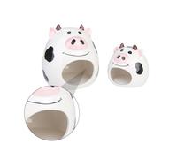 Alasum Cartoon Cow Ceramic Hamster Nest 2Pcs Small Size Black and White Pet Sleep House for Year-Round Use