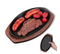 Alasum Cast Iron Steak Pan with Wood Base, Thick Griddle Pan for Grilled Fish and Cooking Cheese, Dirt-resistant and Fine Workmanship, Simple and Elegant Design for Kitchen and Bbq