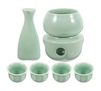 Alasum Ceramic Sake Serving Set with 300ml Flagon and 45ml Cups, Smooth Surface Reusable Japanese Liquor Warming Kit, Vintage Style for Home Or Restaurant Use