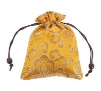 Alasum Chinese Embroidered Silk Jewelry Pouch in Yellow with Drawstring Closure, Versatile Storage for Necklaces and Keys, Easy to Clean Small Purse for Travel and Daily Use