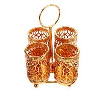 Alasum Golden Iron and Wood Utensil Holder with Multiple Compartments, Sturdy and Sturdy Spoon and Fork Organizer for Kitchen Countertop Storage