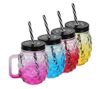 Alasum Gradient Glass Drinking Cups 4pcs with Leak-Proof Lids and Straws Spill Proof Pineapple Decor Smoothie and Juice Cups, for School and Work Use