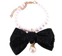 Alasum Lightweight Pet Collar with Bowknot and Faux Pearl Decoration, Comfortable Polyester and Plastic Material, Suitable for Dogs and Cats with 15-22cm Neck, for Street and Festival