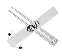 Alasum Metal Chopsticks with Dragon Pattern, Reusable and Lightweight Silver Chopsticks with Smooth Surface and Easy to Clean Design, Includes Cloth Bag, for Celebrating The Lunar New