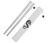 Alasum Metal Dragon Pattern Chopsticks Comes with Cloth Bag with Non- Design and Comfortable Feel , Reusable Silver Steel Chopsticks for Celebrating The Lunar New for Family Use
