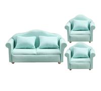 Alasum Miniature Dollhouse Sofa Set 3Pcs Deep Green Fabric Sofa with 2 Armchairs Tiny Doll Couch Furniture for 1/12 Scale Doll House Decor and Photo Props