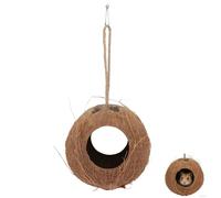 Alasum Natural Coconut Shell Hiding Nest for Birds, Parrots, Hamsters, and Lizards - Multifunctional Two-hole Shelter and Feeding Cave for Small Pets and Reptiles in Cage