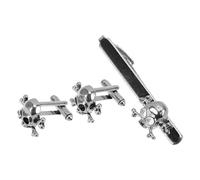 Alasum Necktie Accessories Unique Skull Design Stylish Silver Alloy for Men 3pcs Skull Tie Clips and Cufflinks Set with Handpolished Finish for Business and Events