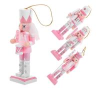 Alasum Nutcracker Soldier Decorations Charming Holiday Figurines Pink 4pcs for Christmas Wood Desktop and Office Home Decoration for Shelves and Festival Display