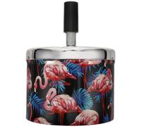 Alasum Outdoor Ash Holder Round Metal Ashtray with Flamingo Design, Automatic Extinguishing Windproof Ashtray for Patio, Car, and Portable Use