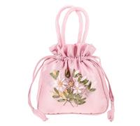 Alasum Pink Embroidered Fabric Drawstring Purse for Women Large Capacity Small Handbag with Bag Handle Structure, for Weddings and Daily Use, Stylish and Chic Ladies Purse