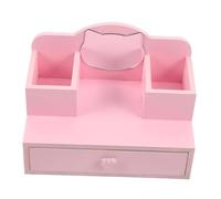 Alasum Pink Mini Vanity Dollhouse Dressing Table with Adjustable Mirror and Drawers Wooden Princess Makeup for Miniature Doll Furniture Accessories