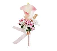 Alasum Pink Wedding Flower Brooch Pin for Groom and Lady, Elegant Pu Calla Lily Boutonniere with Rhinestone Inlaid, Decorative Accessory for Banquet and Wedding Party