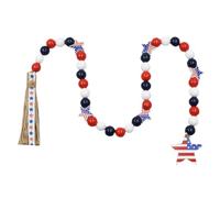 Alasum Rustic Patriotic Beaded Garland with Wooden Five-pointed Stars and Jute Rope Tassels for 4th of July Decoration, Independence Day Party Ornament Enhancing Festive Atmosphere