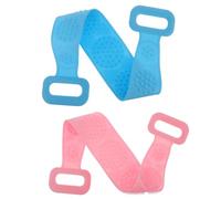 Alasum Silicone Back Rub Towel 2pcs Long Strip with Double Holes for Exfoliating and Back Support During Bath in Blue and Pink