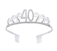 Alasum Silver Rhinestone Tiara Crown with Combs with Number 40 Pattern Alloy and Crystal Headband Nickel Free and Anti-allergic for Women's 40th Birthday Party for Dance Party