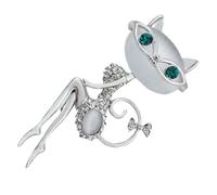 Alasum Vintage Cat Brooch Pin with Opal and Rhinestone in Silver Alloy, Easy to Attach Decorative Brooch Clip for Hats and Jackets, Eye-catching Vintage Style Accessory