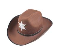 Alasum Western Sheriff Hat Brown for Adults with Adjustable Fit and Rigid Shape, Featuring Gold Plastic Star Badge, for Fancy Dress and Costume Parties