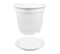 Alasum White Plastic Planter Pot with Roman Column Design, Lightweight and Low Maintenance Flower Pot for Indoor and Outdoor Garden Use, Classic Vertical Stripe Pattern, 21cm Diameter,