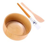 Alasum Wooden DIY Facial Mask Tool Set with Reusable Bowl and Brush, Tear Resistant Material, Elegant Khaki Colour, for DIY Facial Mask at Home and Gift Giving, 3 Pieces Included