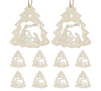 Alasum Wooden Nativity Ornaments 10PCS with Jute Strings, Rustic 3D Christmas Hanging Decorations for Indoor & Outdoor Holiday Home, Religious DIY Painting Crafts Perfect for Family